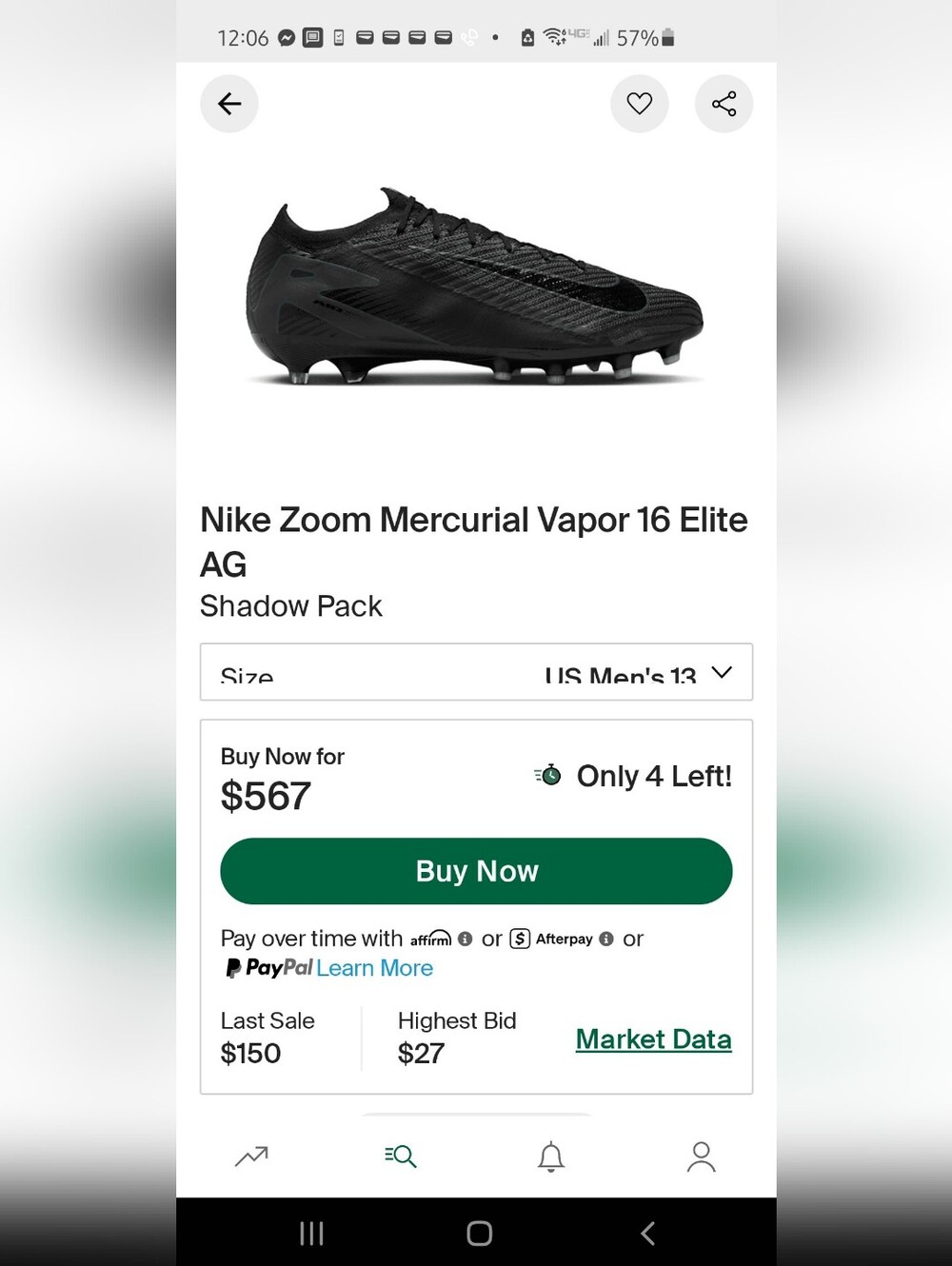 Nike Black Zoom Mercurial Vapor 16 Elite AG Soccer Cleats